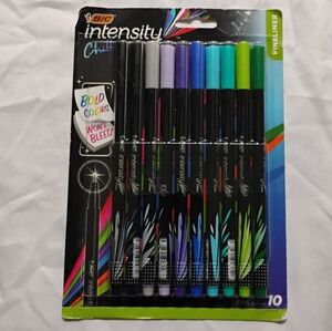 BIC Intensity Fineliner 10-Pack — Black Barrels with Assorted Colored Caps